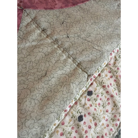 Vintage Floral Wedding Ring Star Patchwork Quilt Pink Green Cottagecore queen - Picture 11 of 11